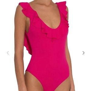 Eberjey brand new swimsuit one piece beetroot size small ruffle frill